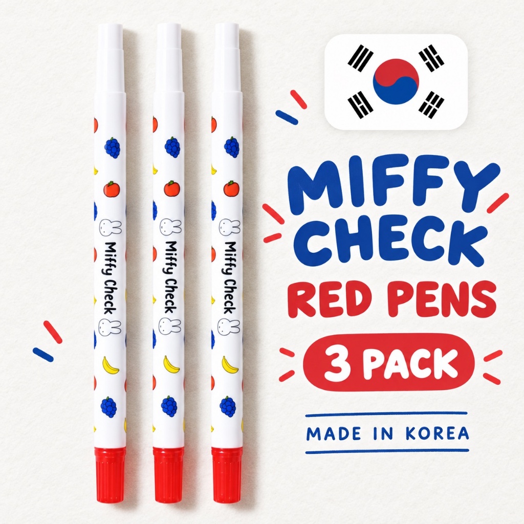 [Miffy] Lápis De Cor Dasio Korea Check Vermelho 3 Unidades | Conjunto De Torcido Feito Na Coreia