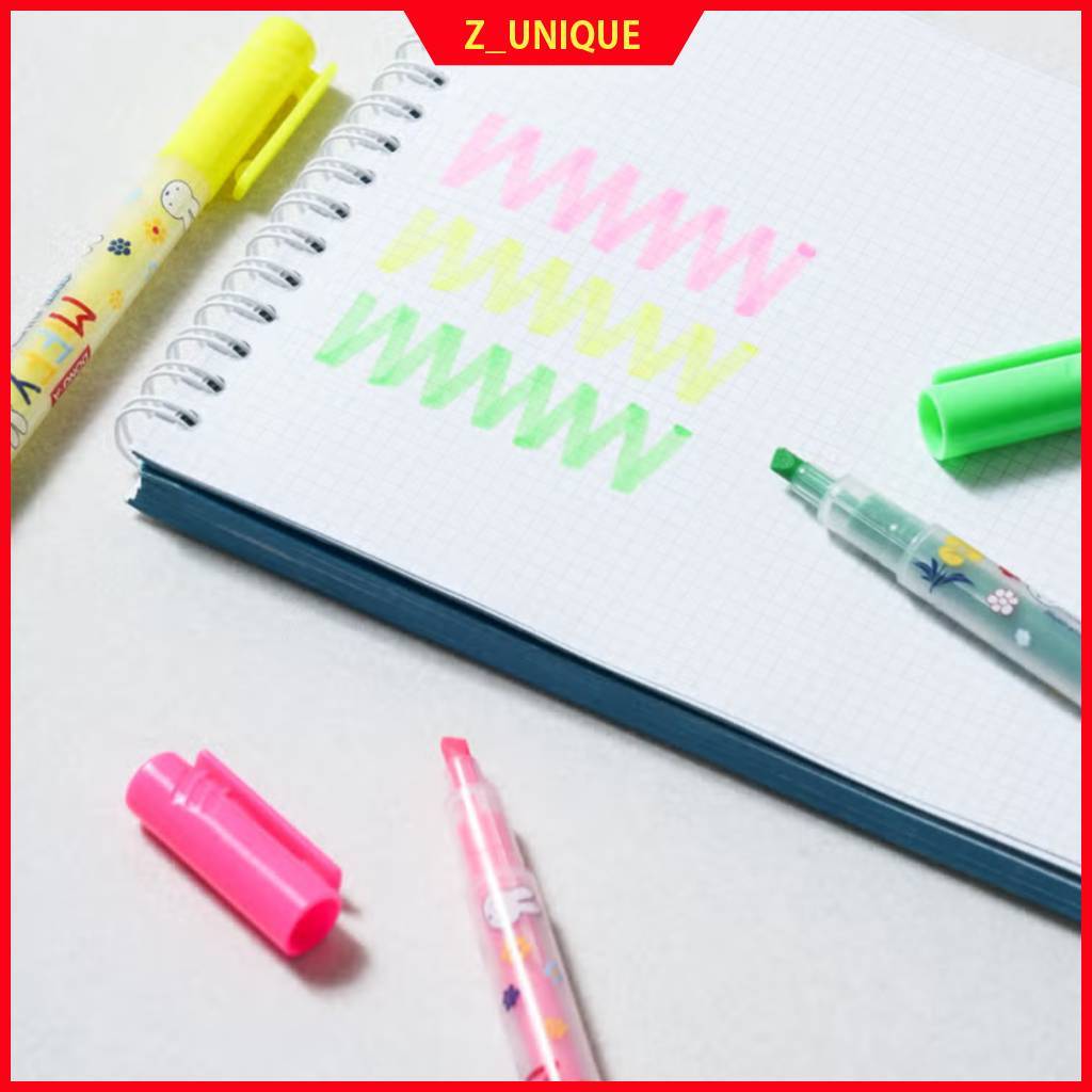 Conjunto De Marcadores Miffy Memo Liner (3 Unidades) | Pastel Perfumados Rosa Amarelo Verde Artigos De Papelaria Fofos Da Coreia