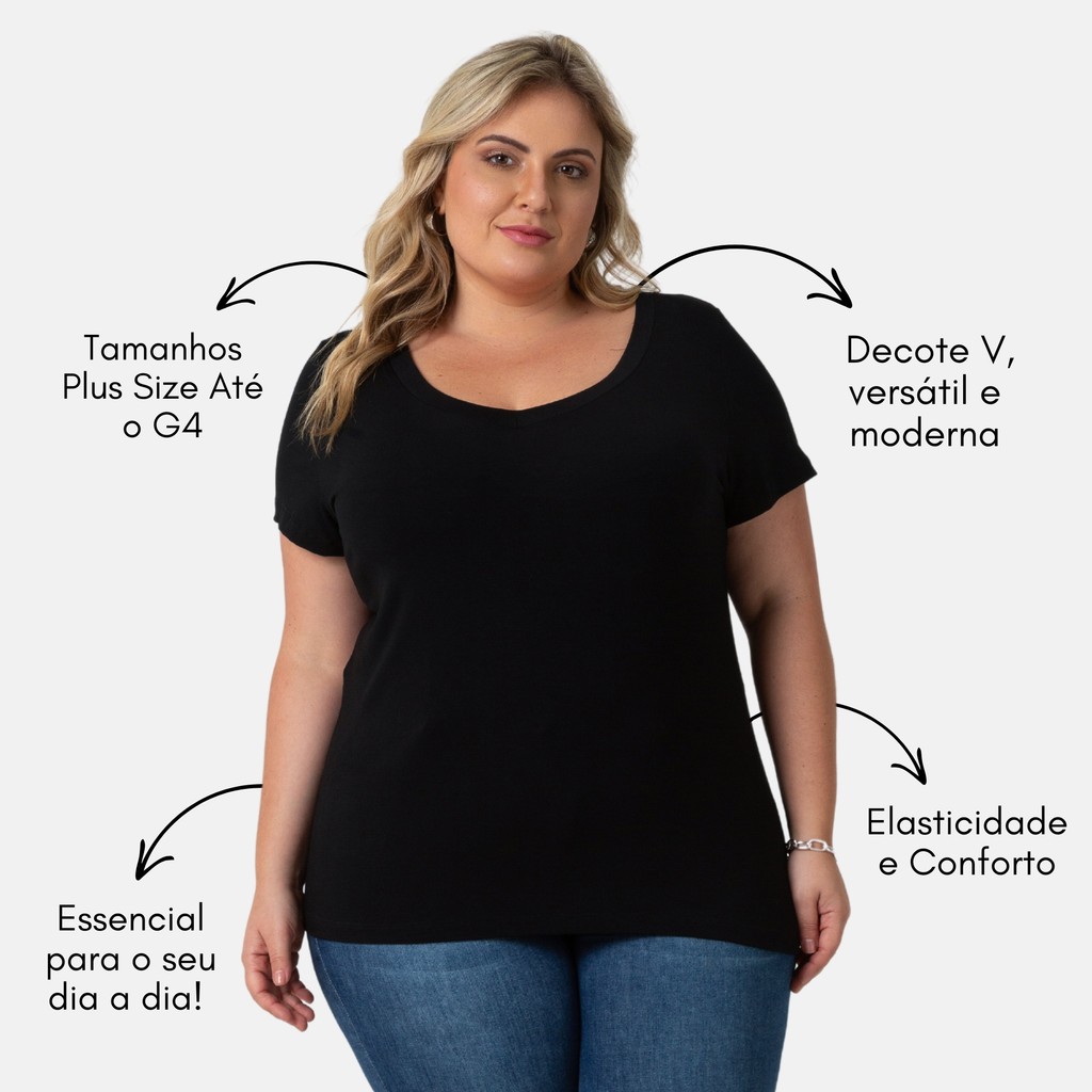 Blusa Decote V Feminina Plus Size Tamanhos Grandes 103836-DROP-C1