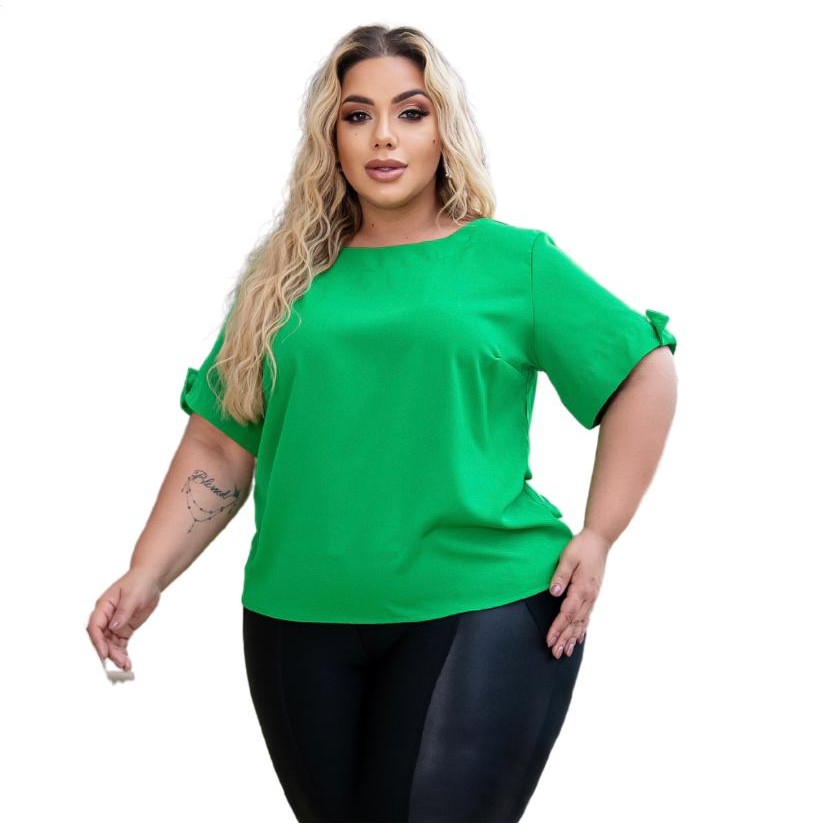 Blusa Plus Size em Crepe Ice Drop: leve, Com fenda lateral (G5) Ref.02310605