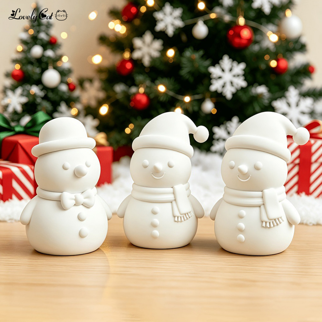 Christmas Snowman Ornaments 3d Printed Crafts Small Figurine with Scarf – Cute Tabletop Holiday Decoration for Home Of