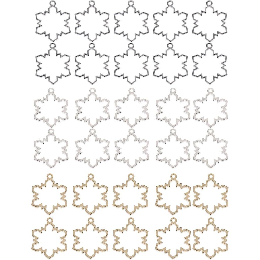 HEALLILY 30pcs Snowflake Open Bezel Charms Christmas Bezel Pendants Alloy Frame Pendants Snowflake Charms DIY Crafts Mol