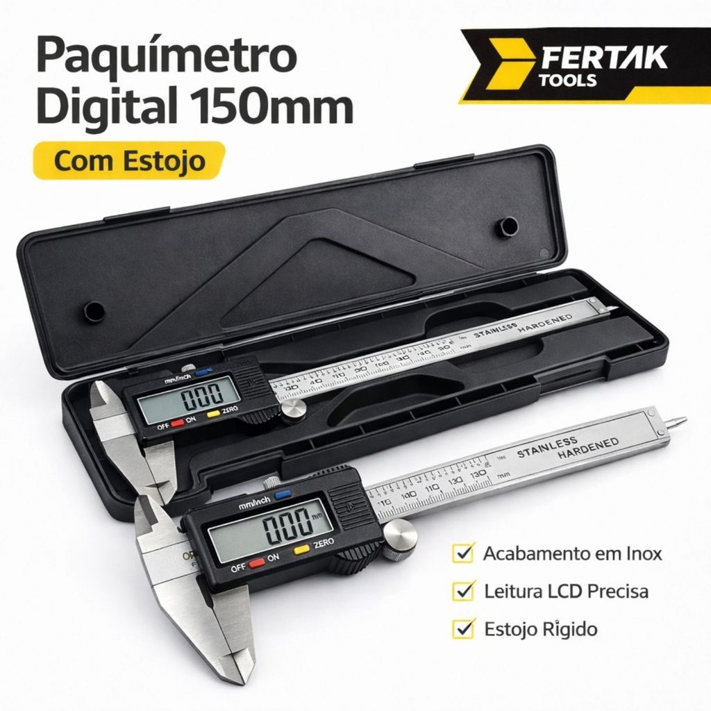 Paquímetro Digital Aço Inox 150mm LCD Com Estojo Medição em mm/inch Profissional  Fertak