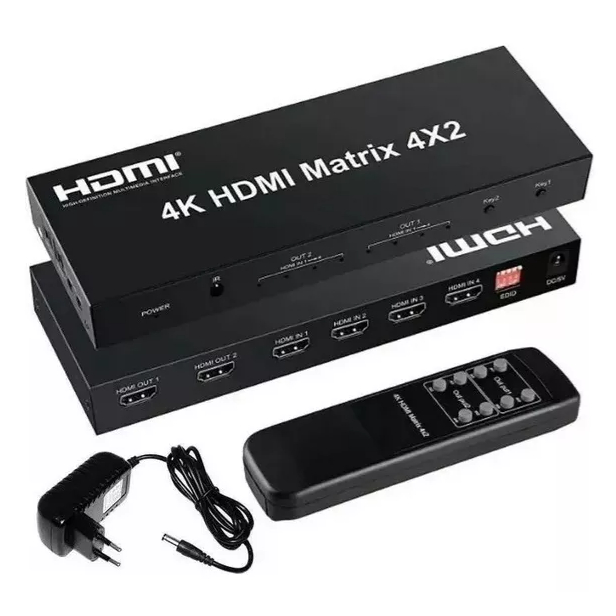 Matrix Hdmi 4x2 Switch Splitter 1080p 4k 3d Com Controle