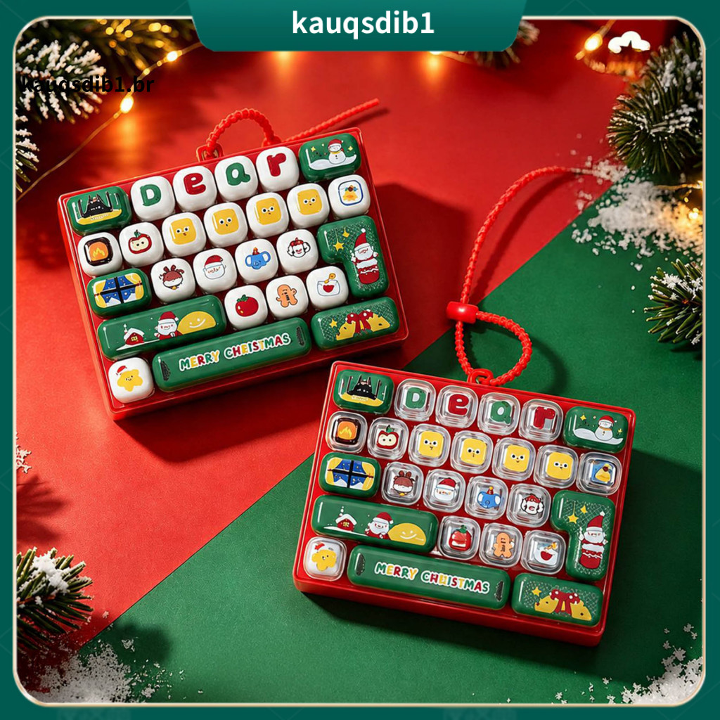Stress Relief Desk Toy Fidget Keyboard 26-key Cartoon Christmas Push Bubble Mini Charm for Backpack Purse – Fun for Ki