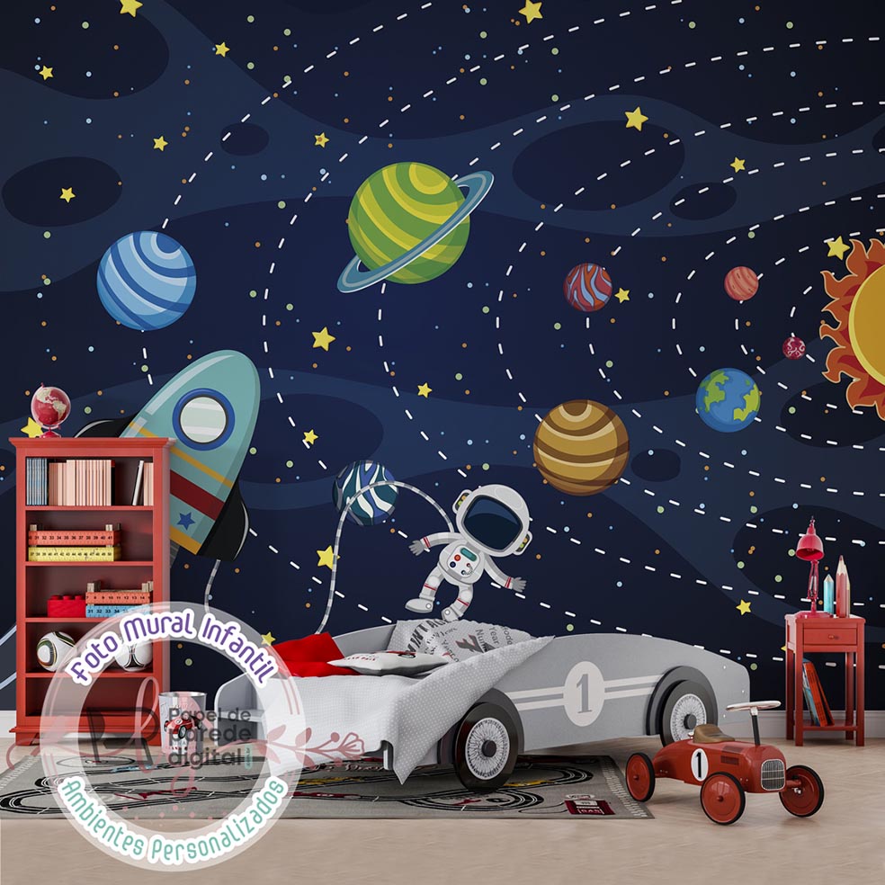 Papel de Parede Foto Mural Infantil Astronauta Em Missão No Espaço M² Imagem Completa