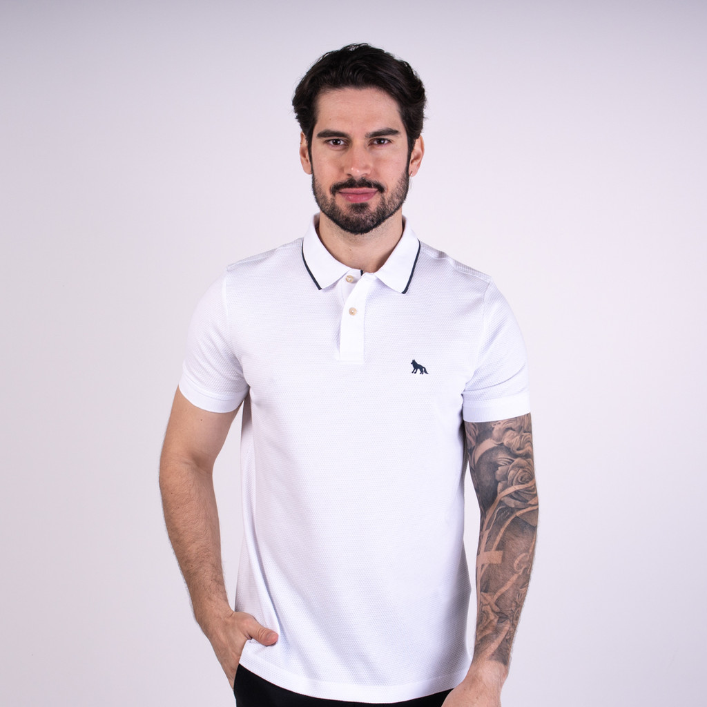 Camisa Polo Acostamento Texture Branca Friso