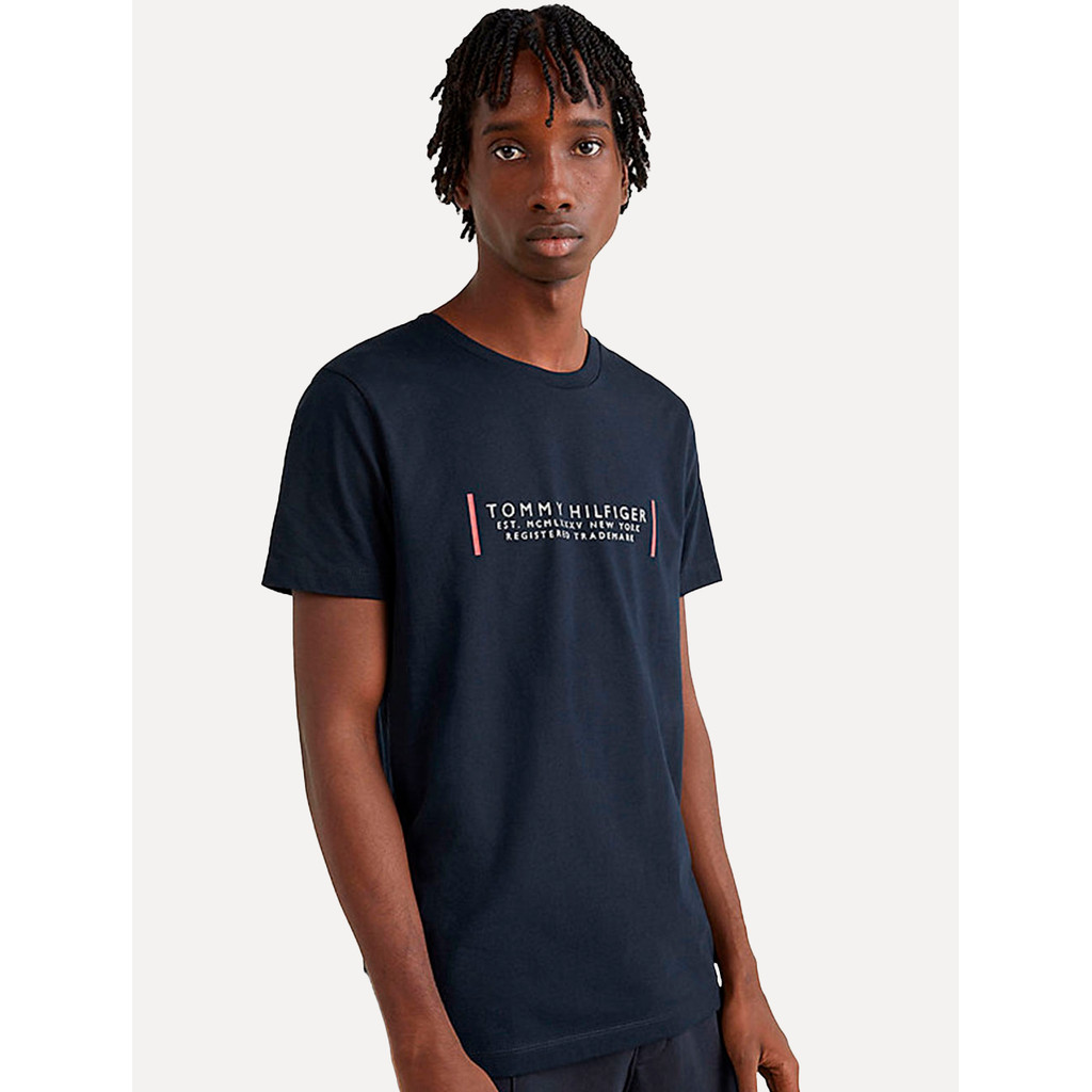 Camiseta Tommy Hilfiger Masculina Text Bar Corp Azul Marinho