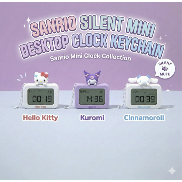 ⏰ Chaveiro Sanrio Silent Mini Relógio De Mesa | Acessório De Escritório Escolar Com Pingente De Bolsa Portátil (Hello Ki