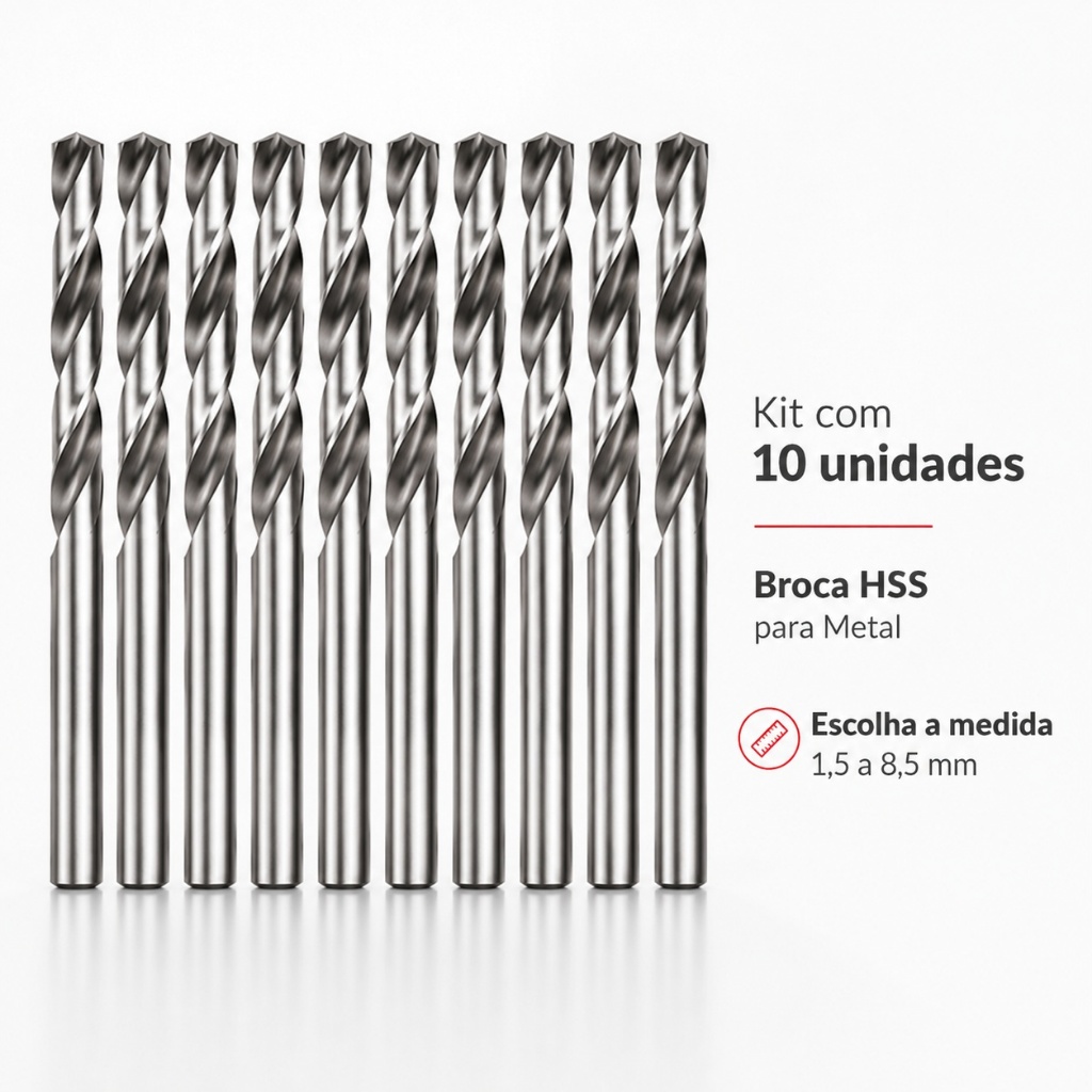 Kit 10 Brocas Aço Rápido HSS MTX para Metal 1,5 a 8,5mm Escolha a Medida