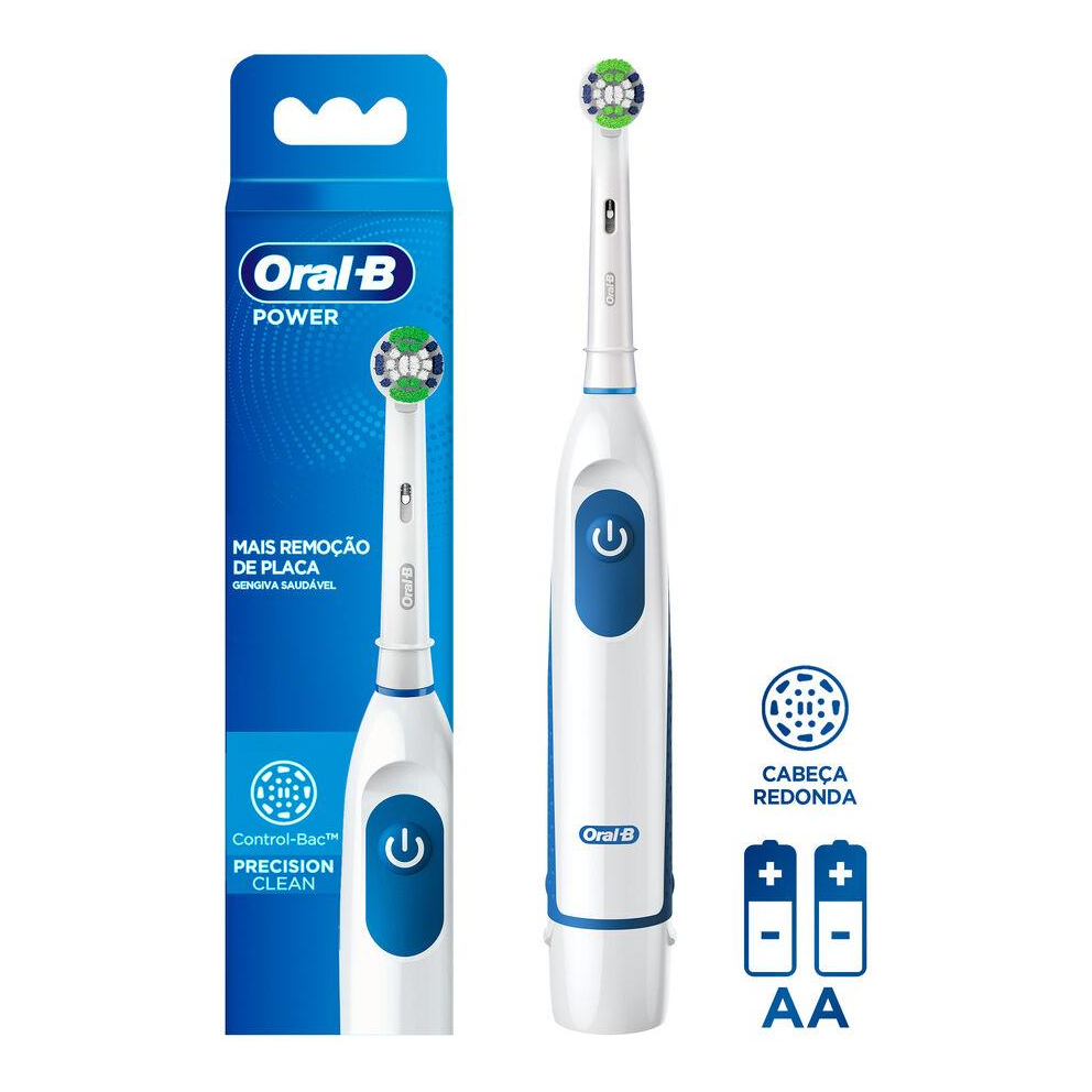 Oral-B Power Precision Clean Escova de dentes elétrica com 2 pilhas cor branco e azul