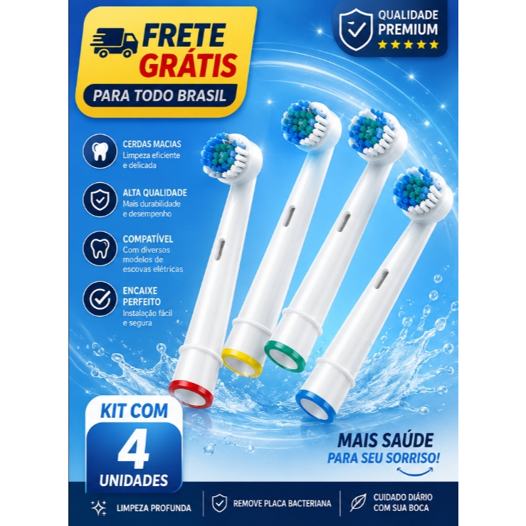 Kit com 4/ 8/12  Escovas Refil Compatíveis com Escova Elétrica  Oral-B Braun Vitality Pro 1000 2000 3000 Precision Clean