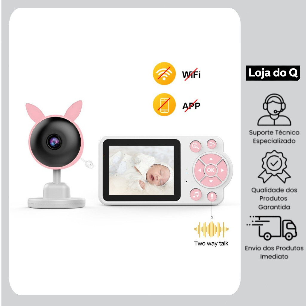 Monitor de vídeo HD para bebês com função de visão noturna e Sensor de temperatura de longa distância
