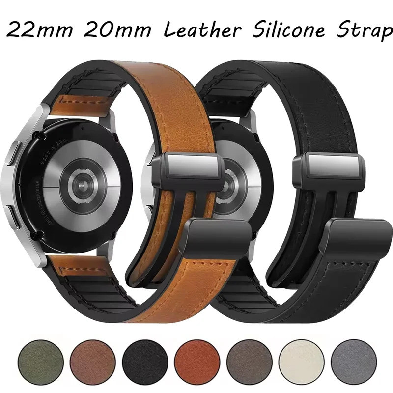 Pulseira de Couro+Silicone de 22mm 20mm para Redmi Watch 5 Active/Lite com Fecho Magnético para Huawei Watch GT6/Pro/5/4