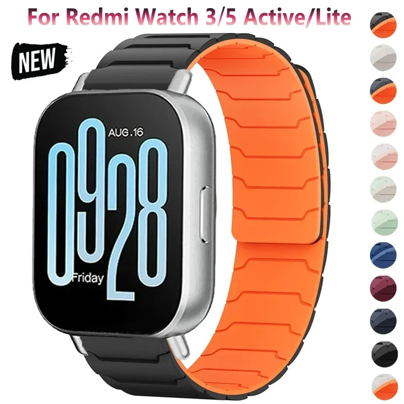 Pulseira de Silicone Magnética de 22mm para Redmi Watch 5 Active/5 Lite, Pulseira Esportiva para Redmi Watch 3 Active/3