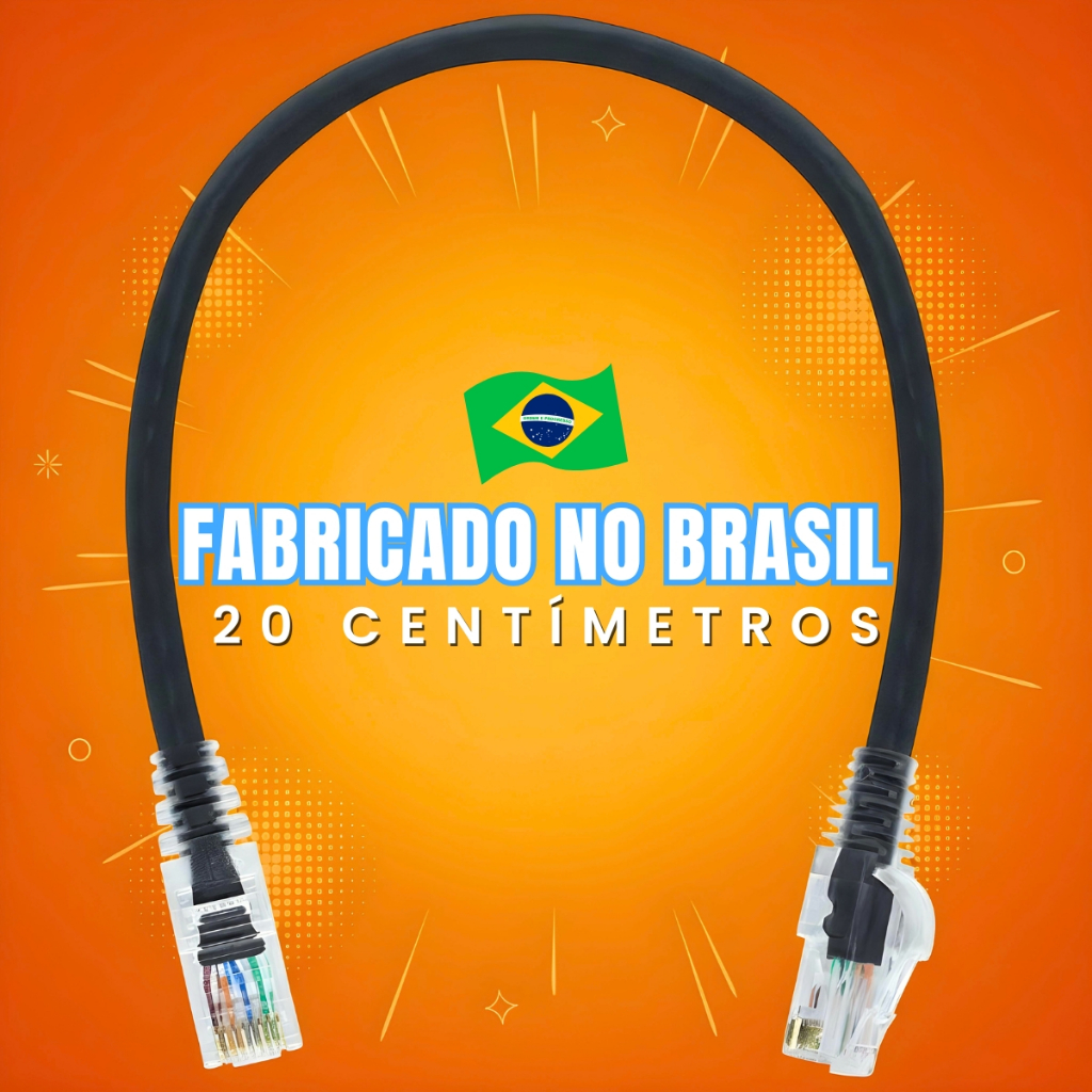 Cabo de Rede 20 Centímetros Rj45 Patch Cord Internet Lan Crimpado Cat6 10Gbps Alta Velocidade