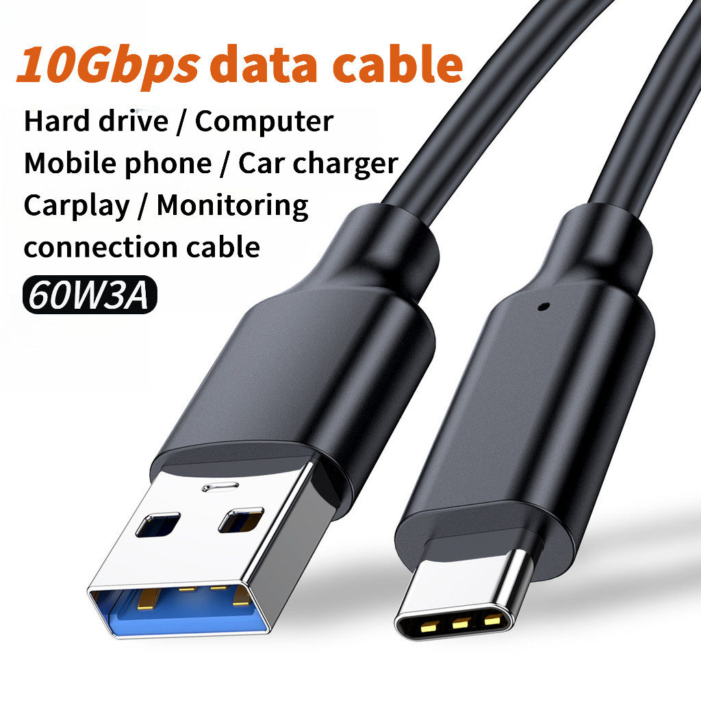 Cabo tipo C 2 metros USB 3.2 10Gbps para Xiaomi Redmi Samsung 3A cabo de carregamento rápido 60WPD