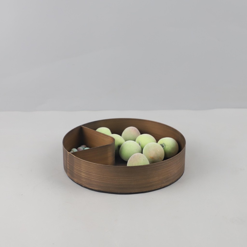 PK0L Modern minimalist metal round compartmented fruit tray snack nut storage tray for coffee table, dining room, living