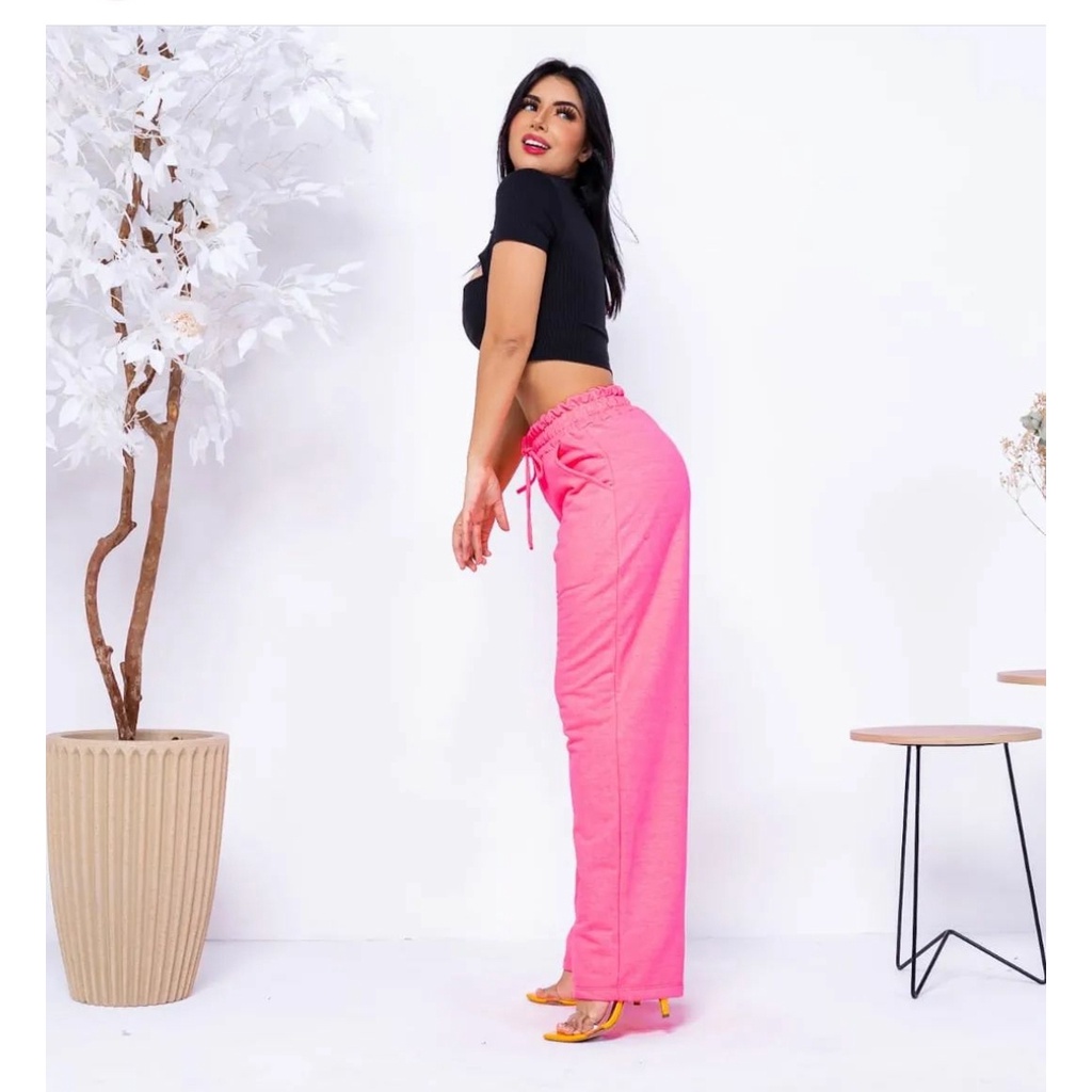 Calça Gringa 2024  Tecido Moletom Feminina - Marrom/Preto/Rosa/Lilas/rosa/vermelha/verde neon/caqui/branca/off/etc