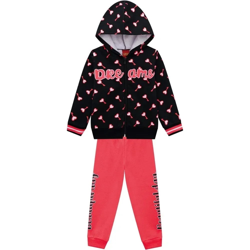Conjunto Infantil Moletom Kyly Neon Com Capuz Ziper Moda Inverno Quentinho Jaqueta E Calça