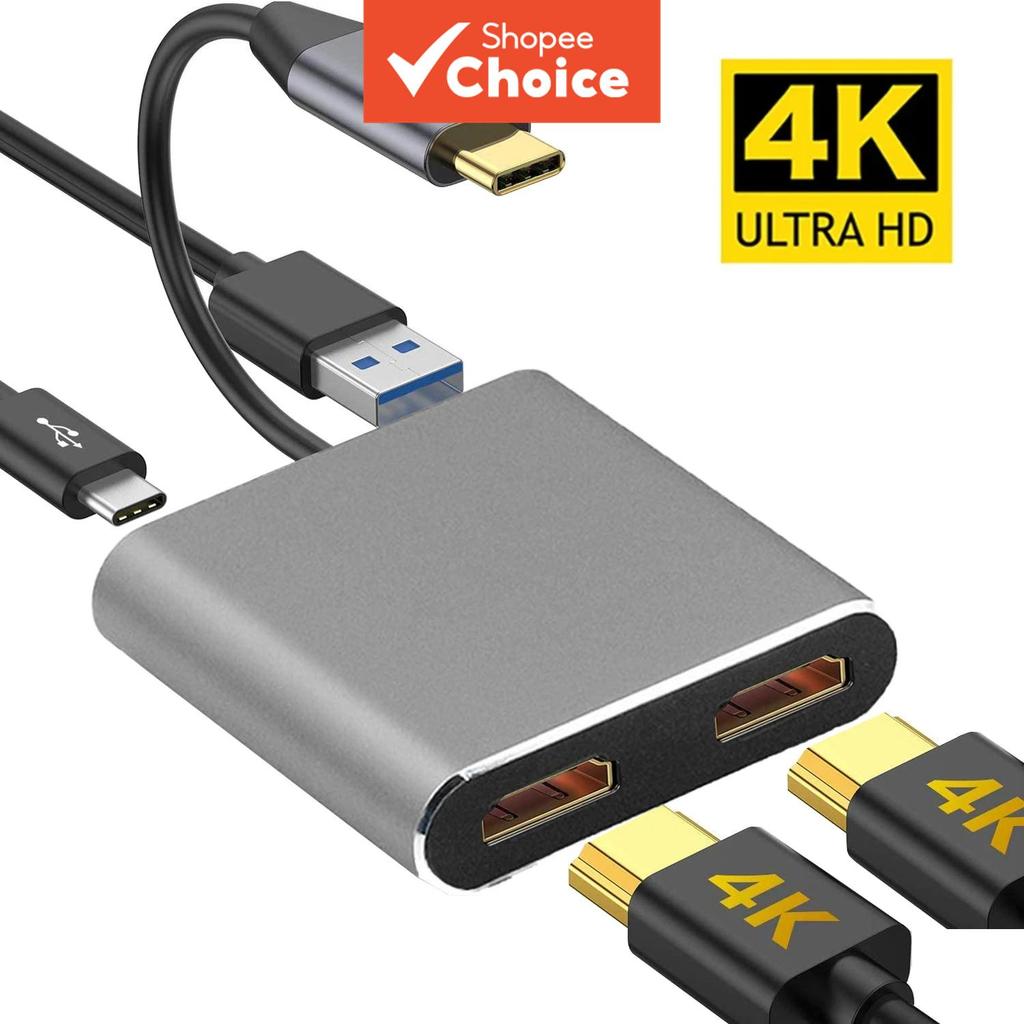 Hub Multiport Tipo-C com Dual HDMI 4K, USB 3.0, PD, Carregamento Rápido, para Laptop e Celular, Duplicador de Tela