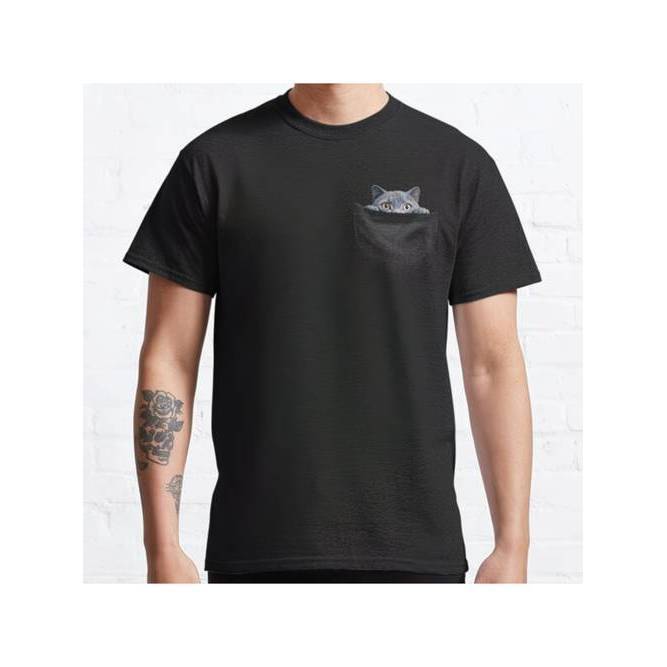 Camiseta Gato Russian Blue Bolso Frase Clássica Confortável Estilosa Divertida Casual