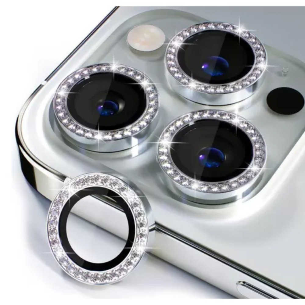 Película Anti-Risco Para Câmera iPhone 11 Pro 12 13 Mini 14 15 Max16 17 Air Brilhante Com Diamante