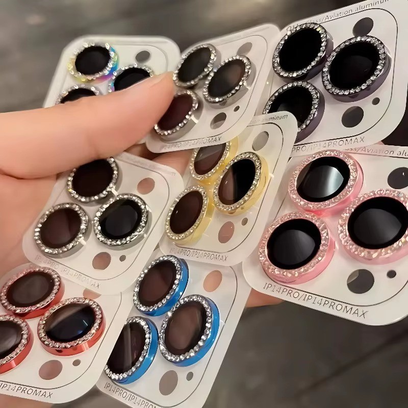 Kit de Proteção para Câmera iPhone 11 Pro 12 13 Mini 14 15 Max 16 17 Air Normal Varias Cores Com Diamante