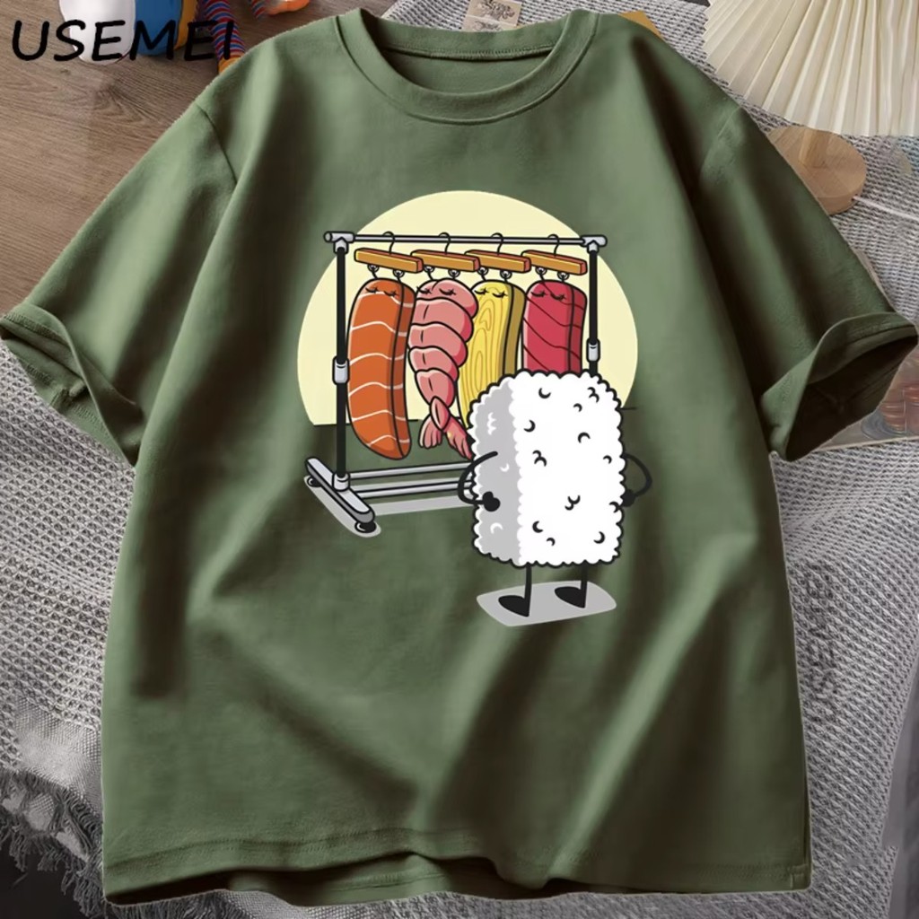 Camiseta Sushi Guarda-roupa Engraçado Algodão Manga Curta Tshirt  Unissex