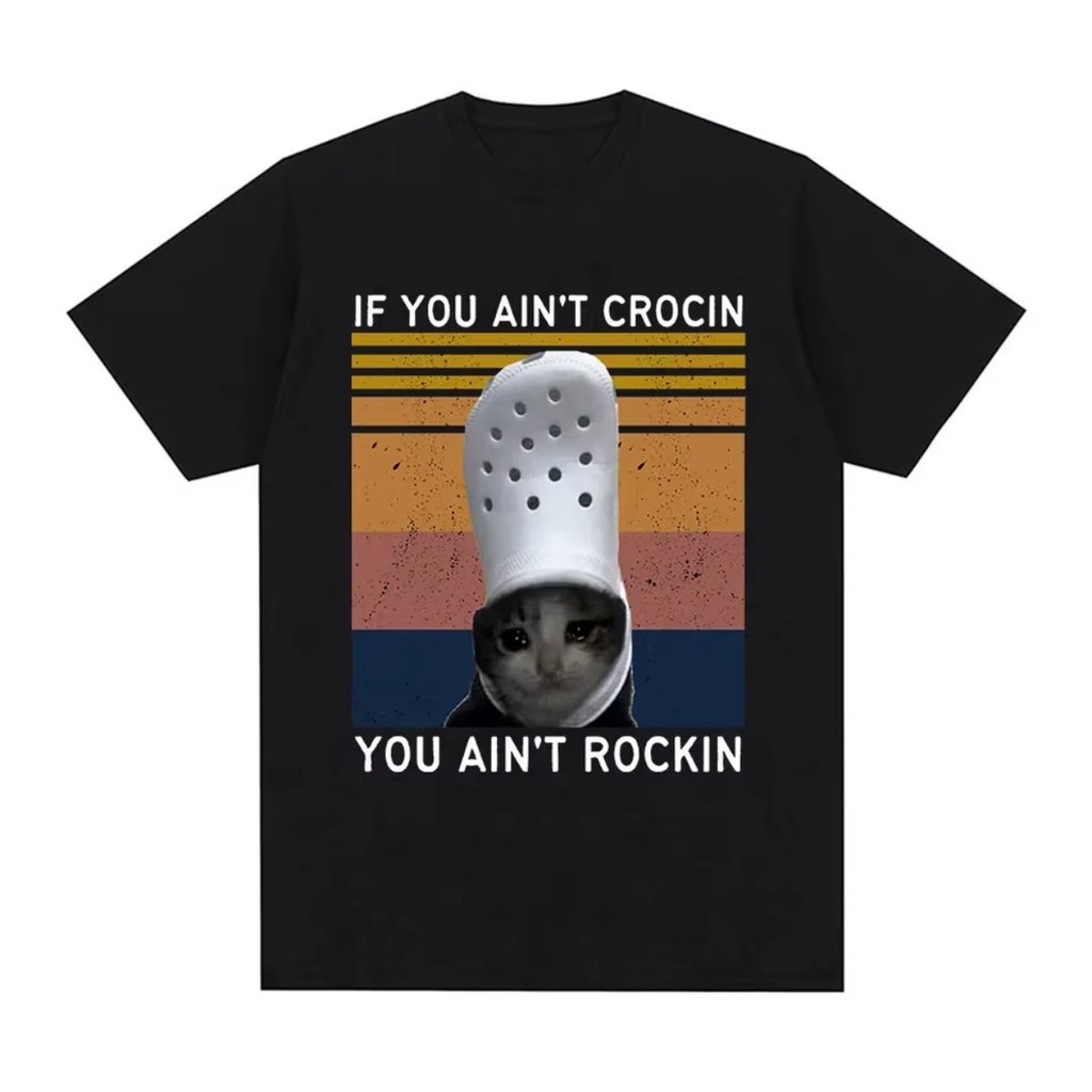 Camiseta Engraçado Gato Crock Manga Curta Unissex Casual Streetwear 100% Algodão