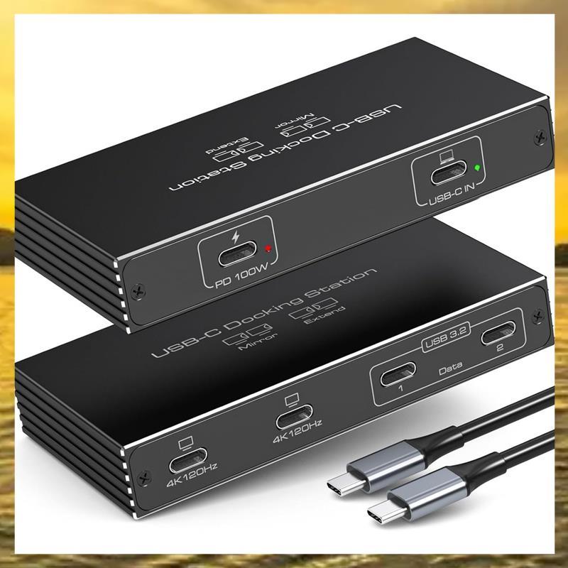 (Vko) Divisor USB C 4K120Hz Monitor Duplo 6 Em 1 Com PD De 100 W E Portas De Dados De 10 Gbps