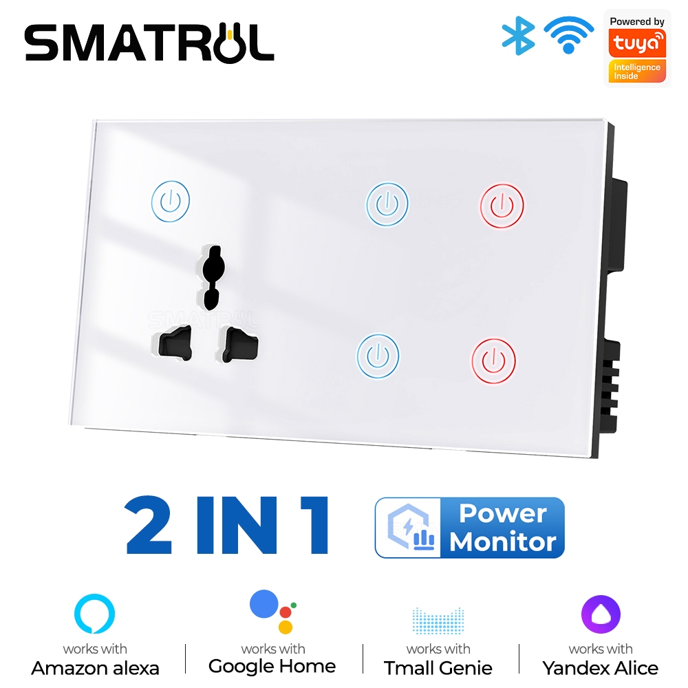 SMATRUL Monitor De Energia De 4 Gangues Tuya Smart Wifi Light Touch Electrical 13A Eua Ue Reino Unido Tomadas De Parede