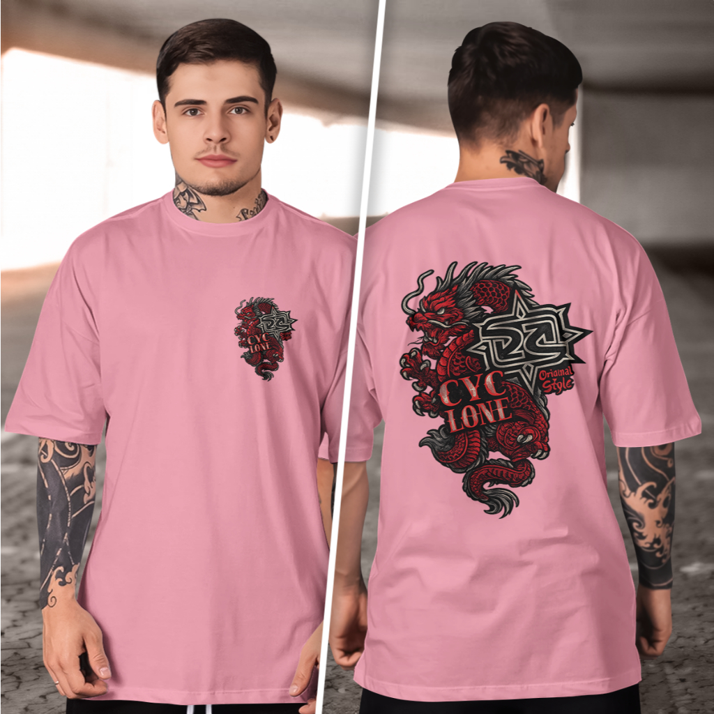 Camiseta masculino Dragão estilizado com texto tribal cyclone  Básica Premium Confortável moda 2026 tecido confortavel