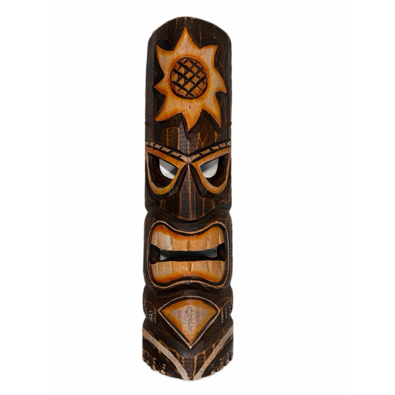 Escultura Carranca Tribal 50cm de Madeira Artesanal Modelo Premium Afasta Espíritos - Entalhada a mao com alça  atras