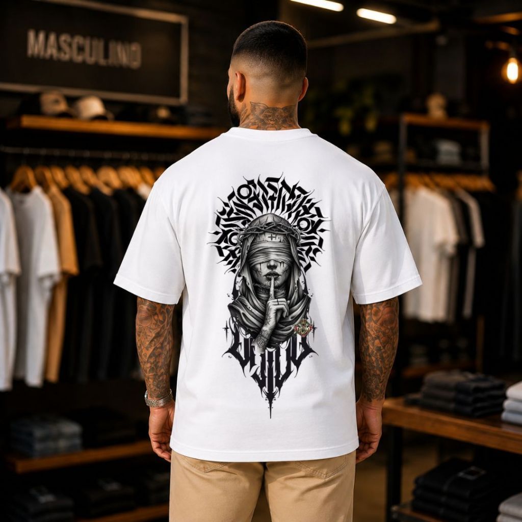Camiseta Oversized Streetwear Masculina 100% Algodão Premium Camiseta Grande India Tribal