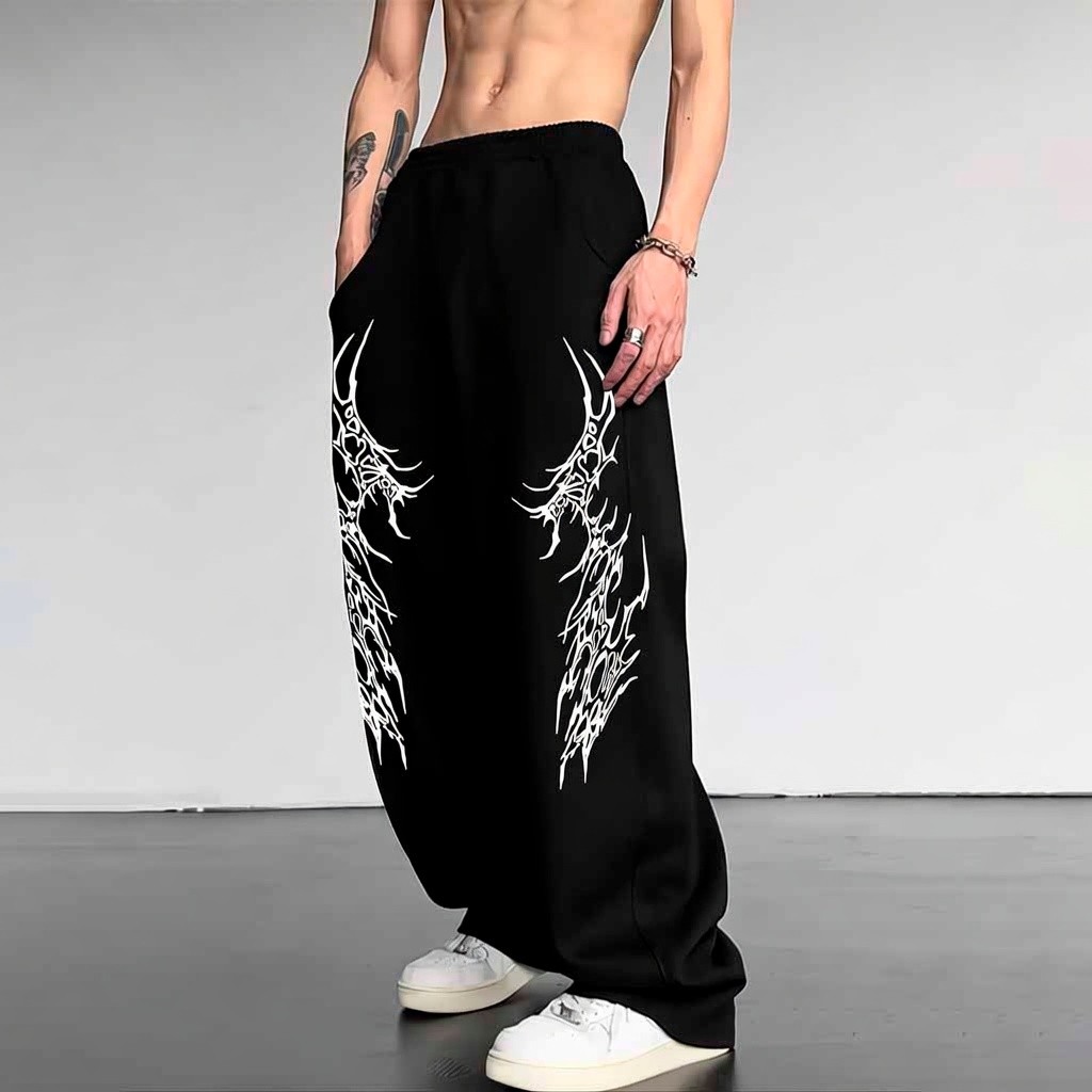 Calça Wide Leg Cyber Tribal Estilosos Premium Unissex Baggy Perna Larga Street