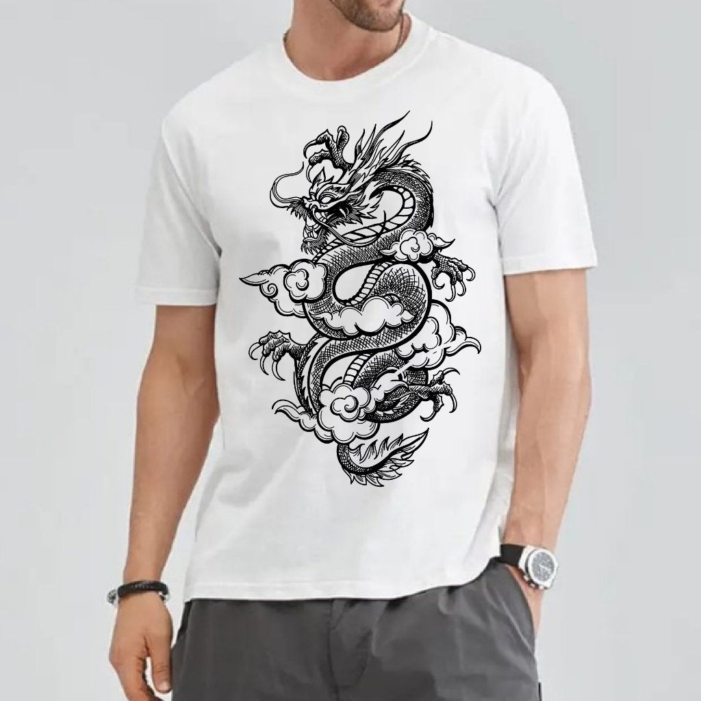 Camiseta Masculina Casual Algodão Premium Adulto, Infantil e Plus Size Dragão Tribal
