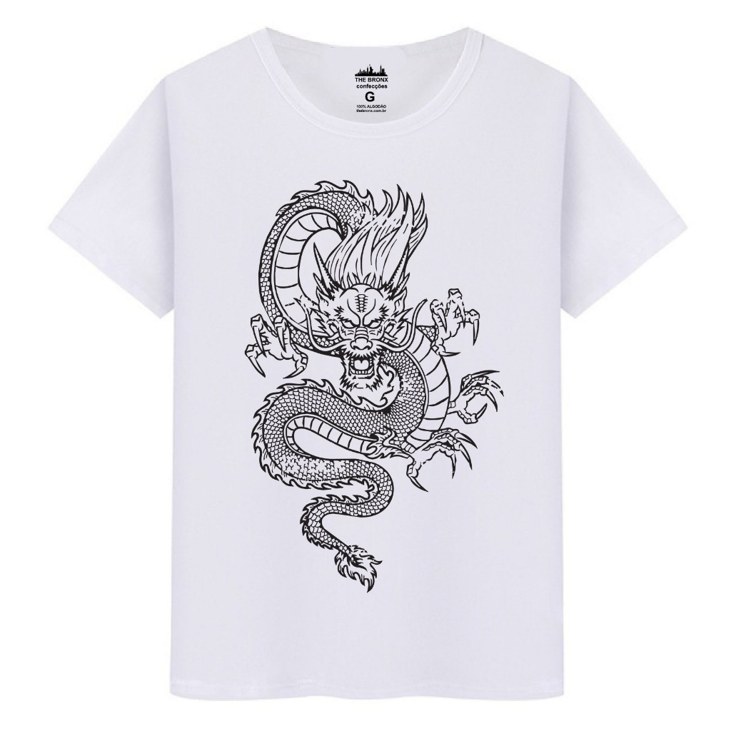 Camiseta Masculina Casual Algodão Premium Dragão Tribal