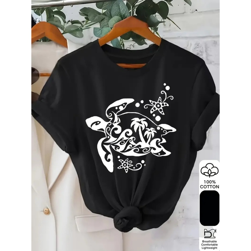 Camiseta Plus Size Casual Algodão Premium Tartaruga Marinha Tribal Infantil StreetWear