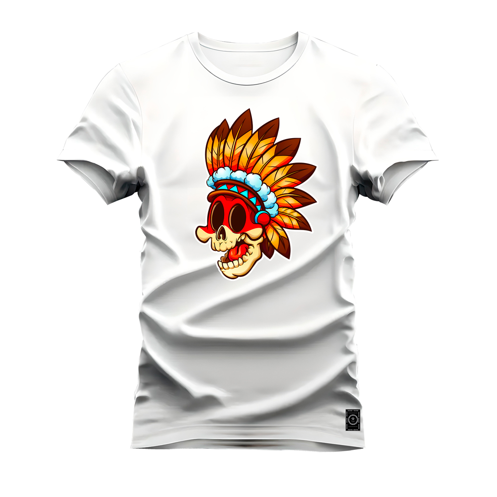 Camiseta Estampada Algodão Street Premium Estampada Caveira Tribal