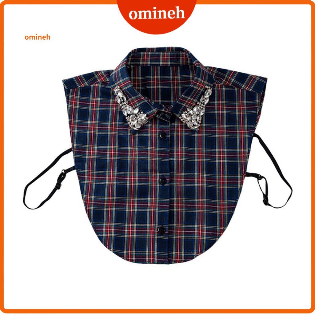 Lightweight Detachable Collar Christmas Plaid Rhinestone Women’s Fake with Rhinestones – Blue Style for Sweaters