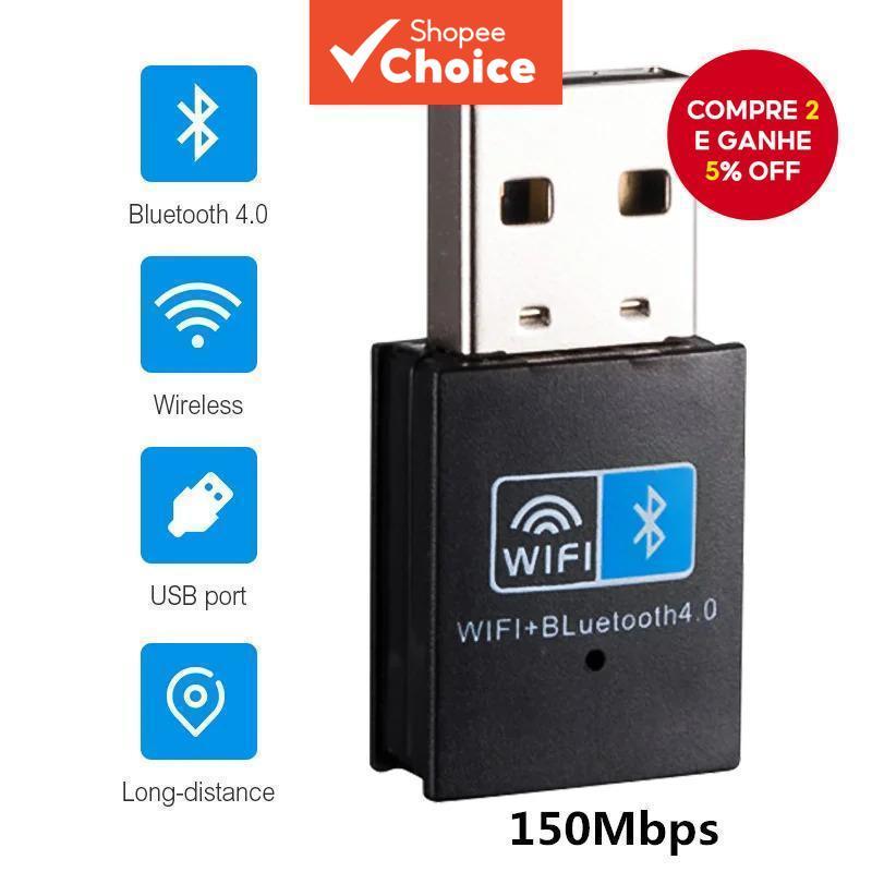 Mini Adaptador Sem Fio USB WiFi Bluetooth 4.0 Para PC Laptop 150Mbps Windows 7 8