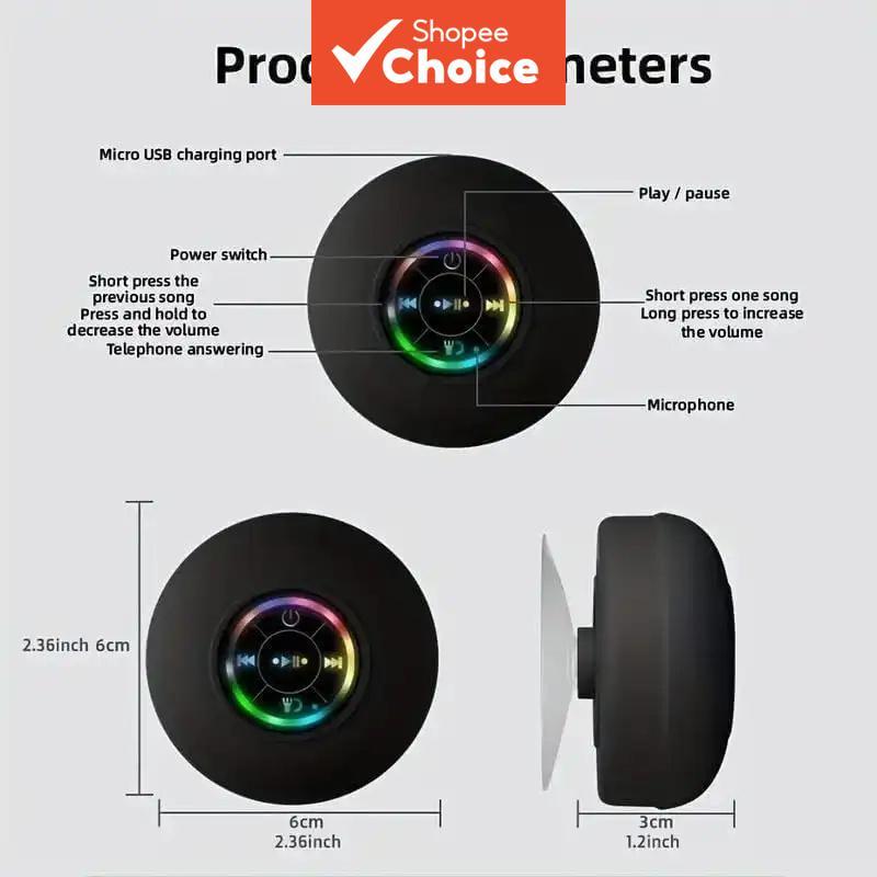 Mini alto-falante portátil à prova d’água IPX4 com Bluetooth, luz LED, som estéreo wireless, viva-voz e recarga