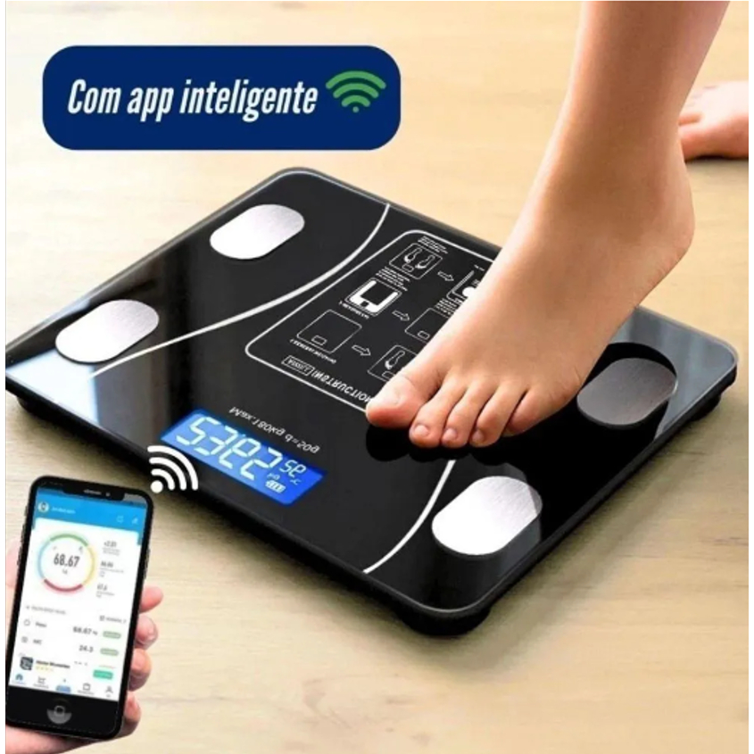 Balança Digital Corporal Bioimpedância Aplicativo Bluetooth dieta controle de peso saude