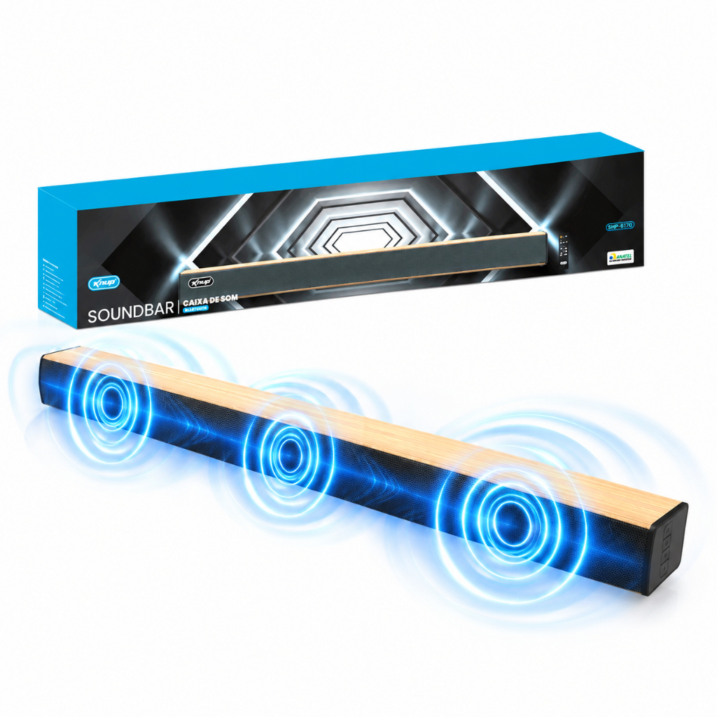 Caixa de Som Soundbar para Home Theater e TV bluetooth 5.0 60W HDMI Óptico RCA Som Estéreo Bivolt