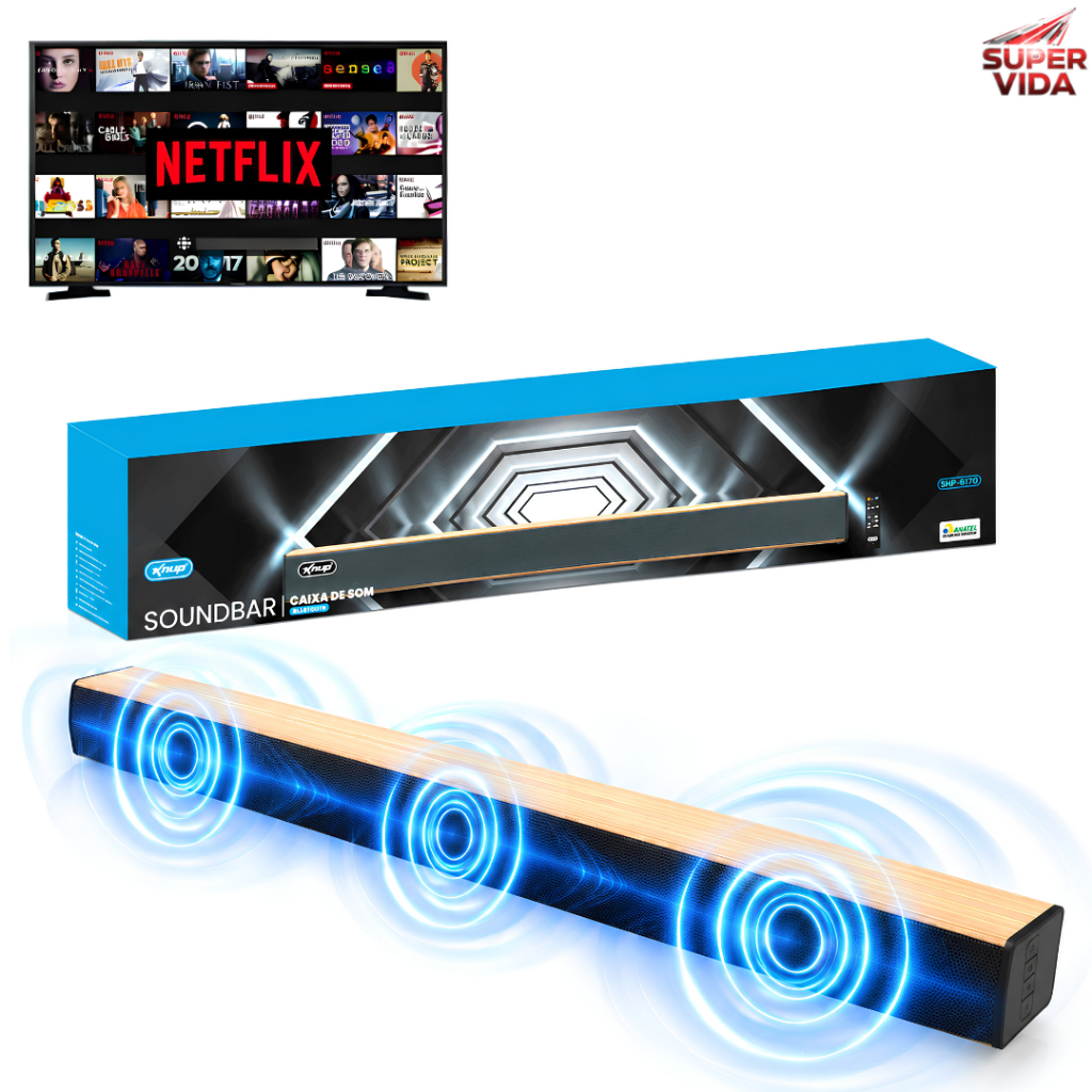 Soundbar para TV bluetooth 5.0 60W HDMI Óptico RCA Som Estéreo Bivolt 4 Alto-falantes para TV