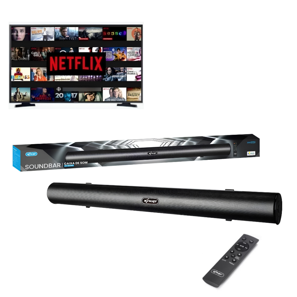 Caixa de Som Soundbar para TV Bluetooth 60W RMS HDMI ARC Óptico Home Theater Filmes Séries e Música