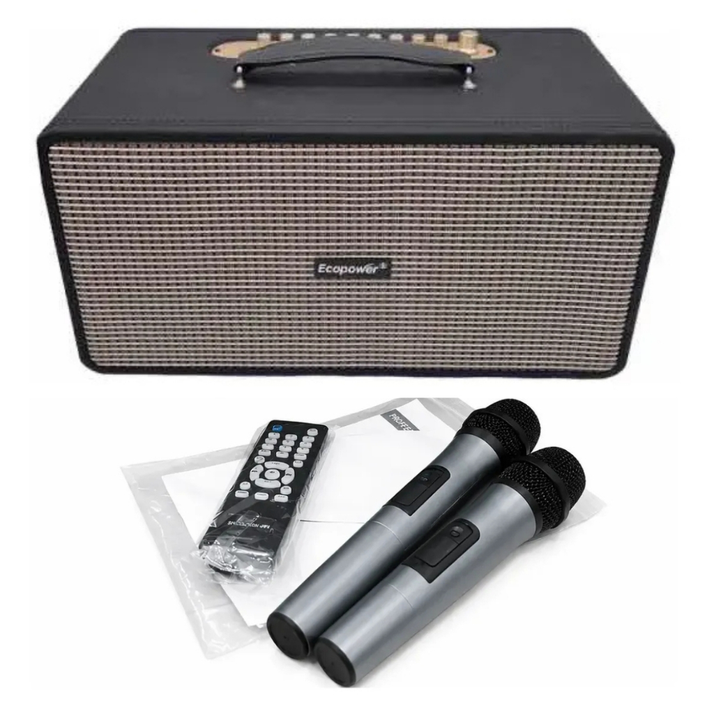 Caixa De Som Ecopower Ep-1929 Bluetooth Preta Com 2 Microfones e controle remoto entrada hdmi e optico