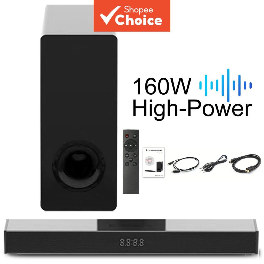 Barra de Som com Subwoofer Wireless, 160W de Potência de Pico, Soundbar 2.1ch para Smart TV, Baixo Ajustável, HDMI,
