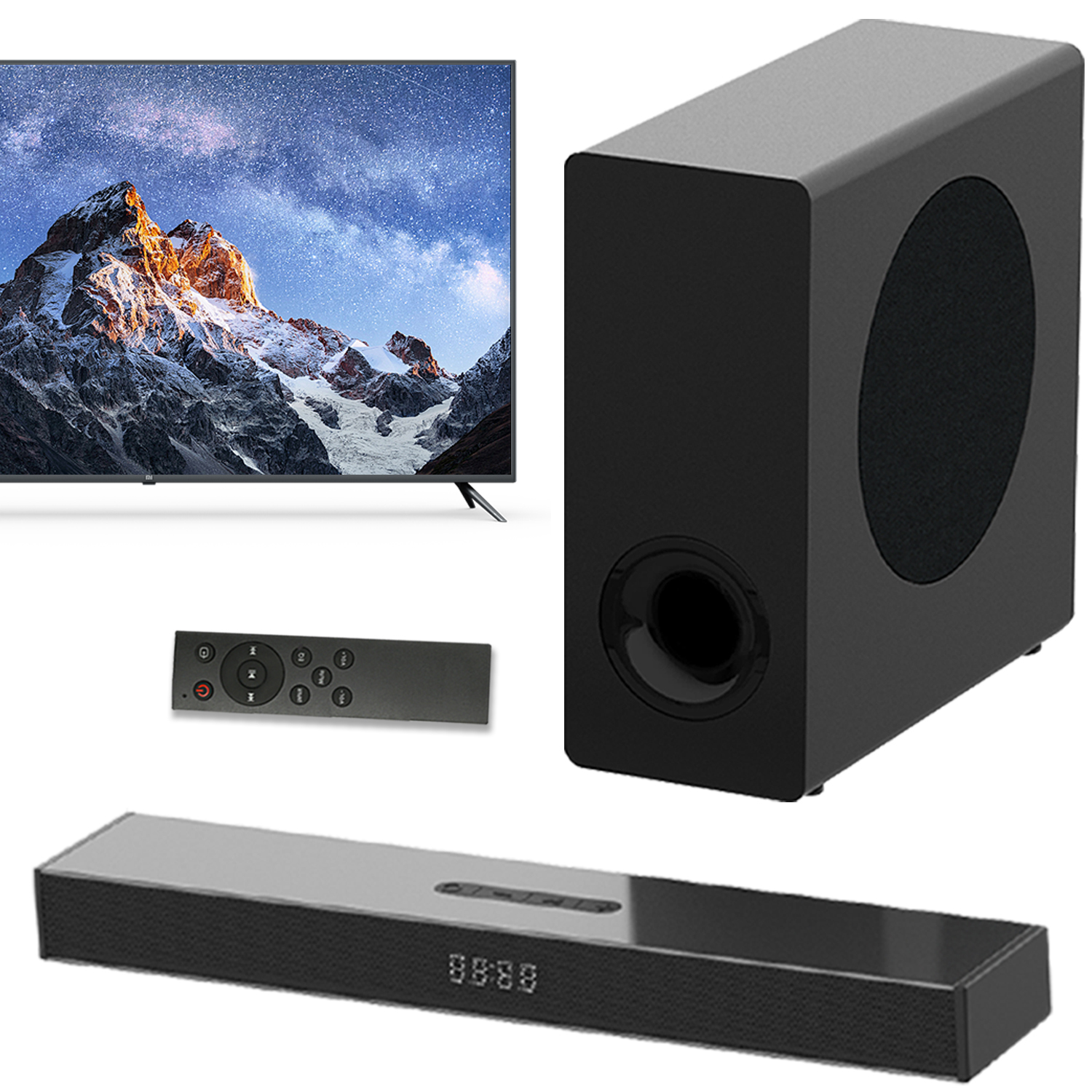 Sistema De Barra De Som Bluetooth Com Subwoofer HDMI ARC Óptico AUX Remoto